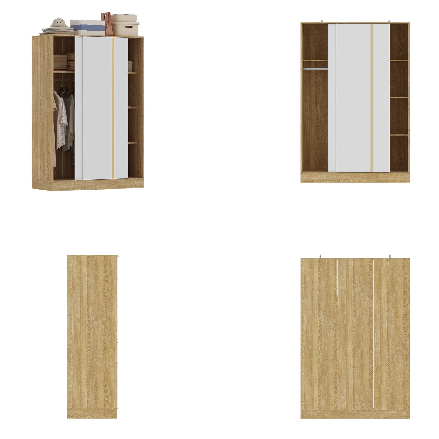 Wardrobe Armoire with Sliding Doors & Storage Compartments, Clothes Cabinet with Hanging Rod for Bedroom