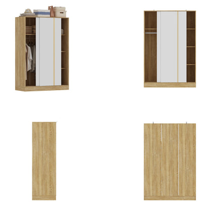 Wardrobe Armoire with Sliding Doors & Storage Compartments, Clothes Cabinet with Hanging Rod for Bedroom
