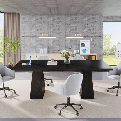 Black Dining Table for 4-6, Modern Kitchen Table with Tapered Wood Legs and Tabletop for Kitchen, Living Room