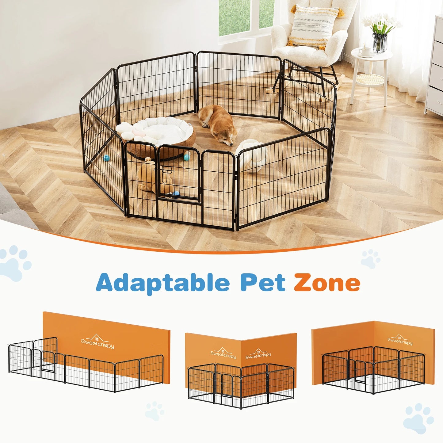 JHK 8 Panel Dog Playpen Indoor Pet Fence Exercise for Yard Gate Heavy Duty Crates with Doors Metal Dog Pen