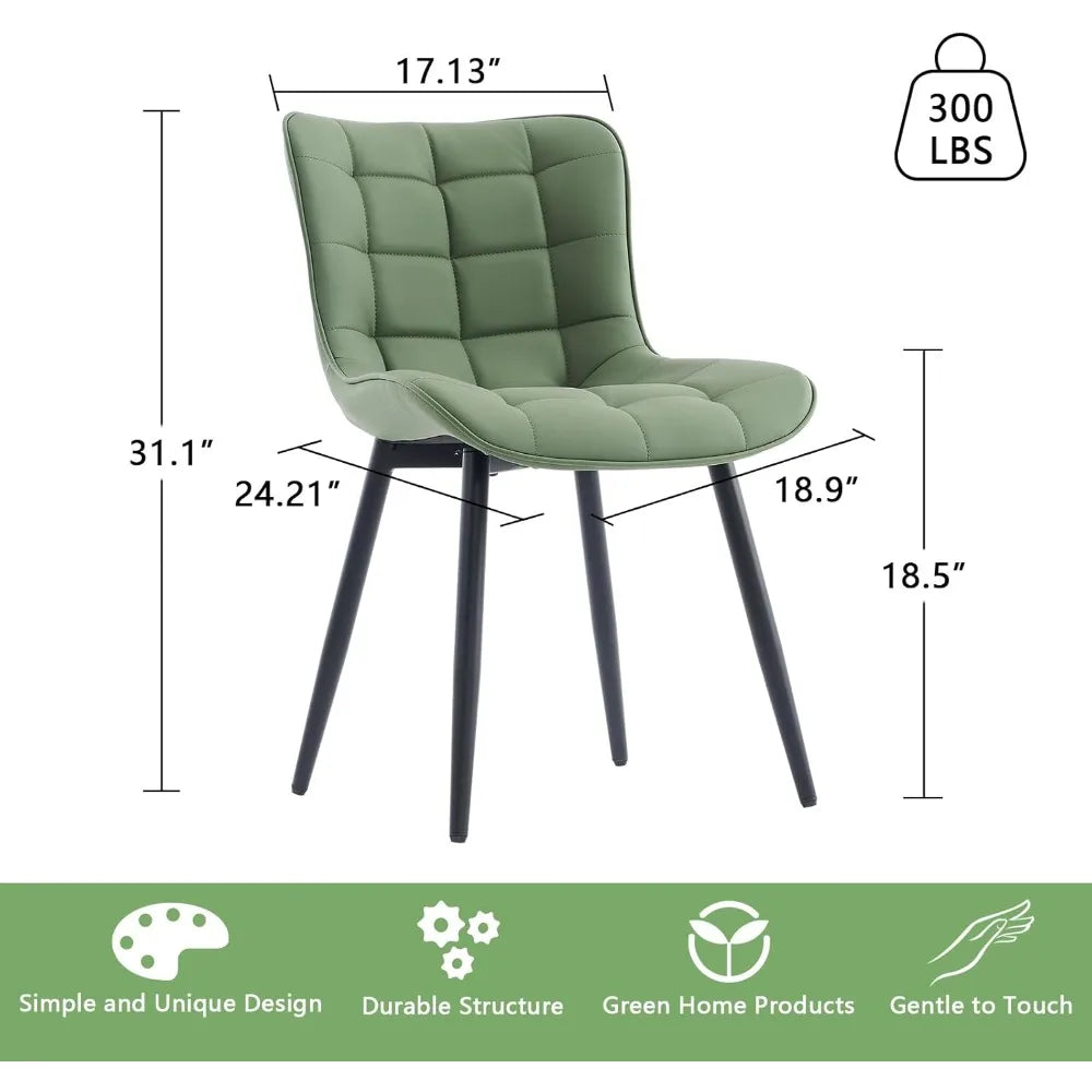 Pair of Modern Olive Green PU Leather Dining Chairs with Metal Legs for Kitchen and Dining Room
