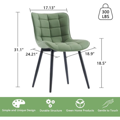 Pair of Modern Olive Green PU Leather Dining Chairs with Metal Legs for Kitchen and Dining Room