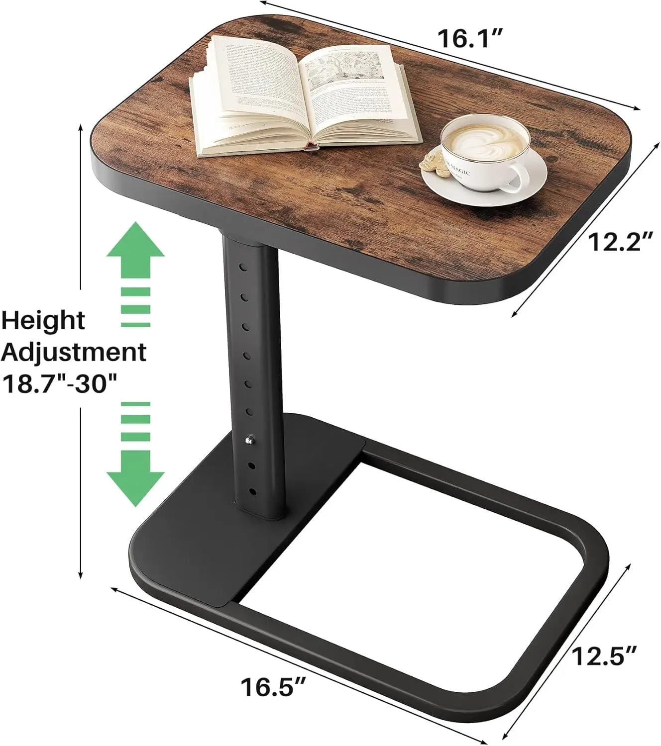 TV Tray Table, Adjustable Height & Flip-Top & Rounded Metal Corners, Snack Table for Couch, Sofa, Bed, Chair, Living Room