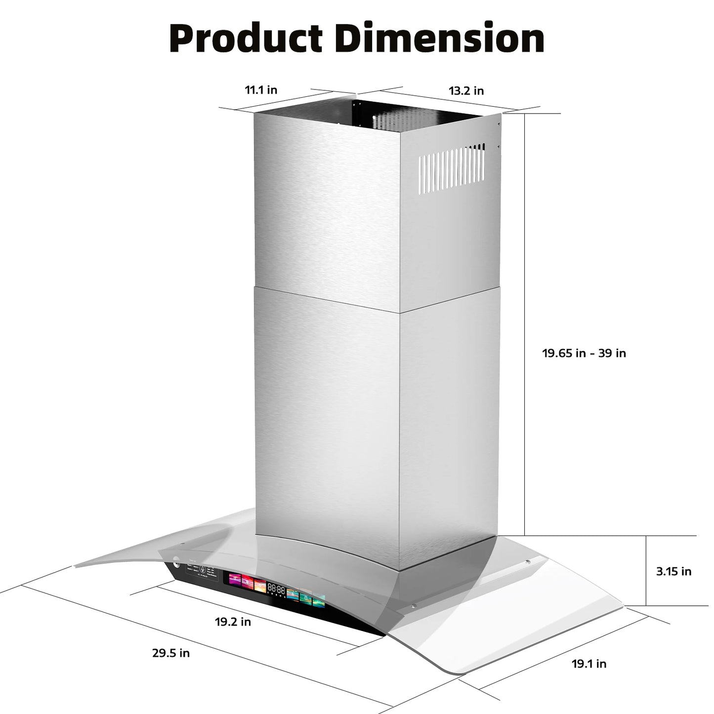30/36 inch Wall Mount Range Hood Tempered Glass 900 CFM, Voice/Gesture/Touch Control, Stainless Steel Kitchen Hood Vent