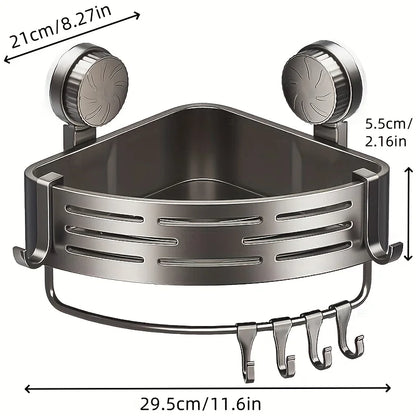 Space Saving Suction Cup Bathroom Rack With Sturdy Triangular Frame And Hook Rod Suitable For Showers And Bathrooms