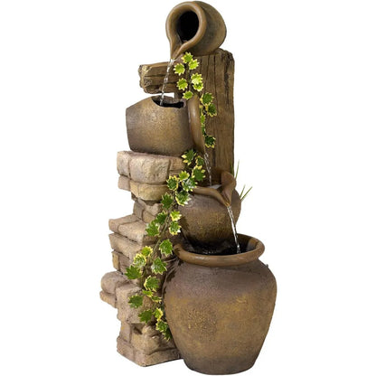 Four Jugs 33" High Large Rustic Indoor Outdoor Decor Faux Stone Floor Fountain Waterfall Cascading Standing Tiered Pot Water Fea