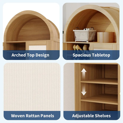 47'' Modern Arched Sideboard Buffet Cabinet with Storage Freestanding Small Kitchen Pantry Cabinet with Rattan Doors for Living