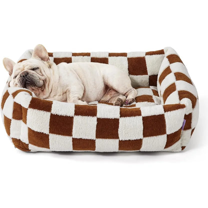 Lesure Cute Dog Bed for Medium Dogs - Washable Pet Beds,Cozy Rectangle Orthopedic Sofa with Jacquard Shaggy Plush & Anti Slip Bo