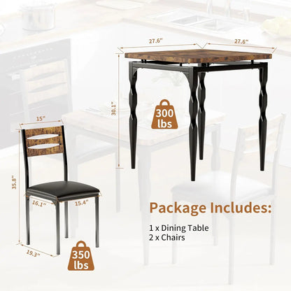 Dining Table Set for 2, Dining Table and Chairs Set of 2, 3 Piece Dining Table Set for Small Spaces, Kitchen, Apartment