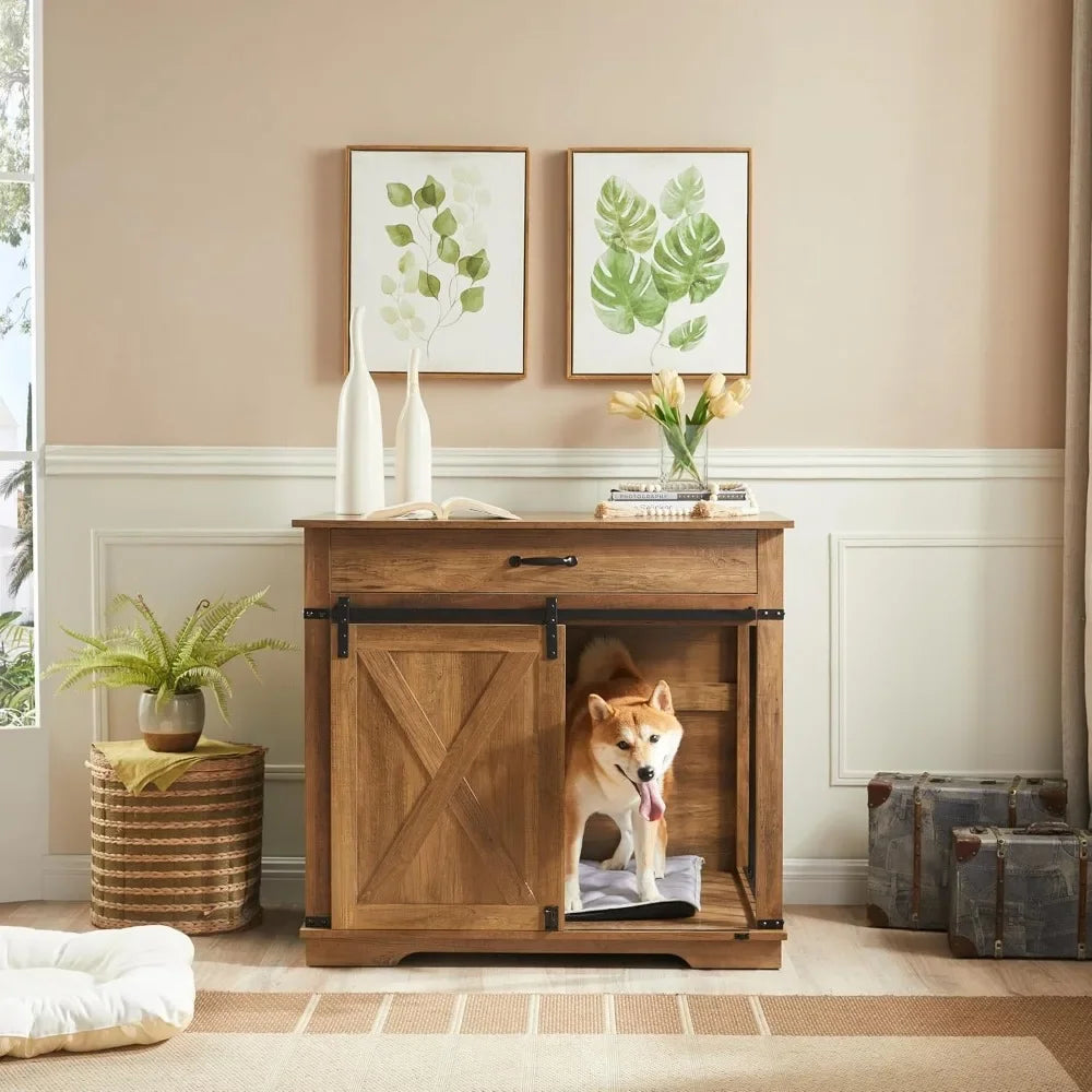Water Resistant Dog Crate with Sliding Barn Door