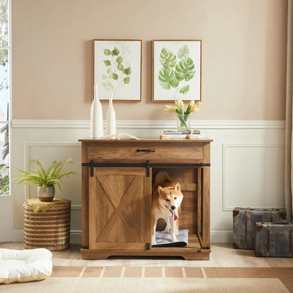 Water Resistant Dog Crate with Sliding Barn Door