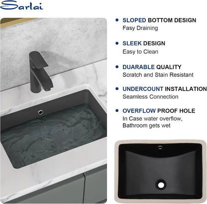 Modern Ceramic Undermount Bathroom Sink 21x15 Inch Rectangular Vessel Vanity Basin with Overflow