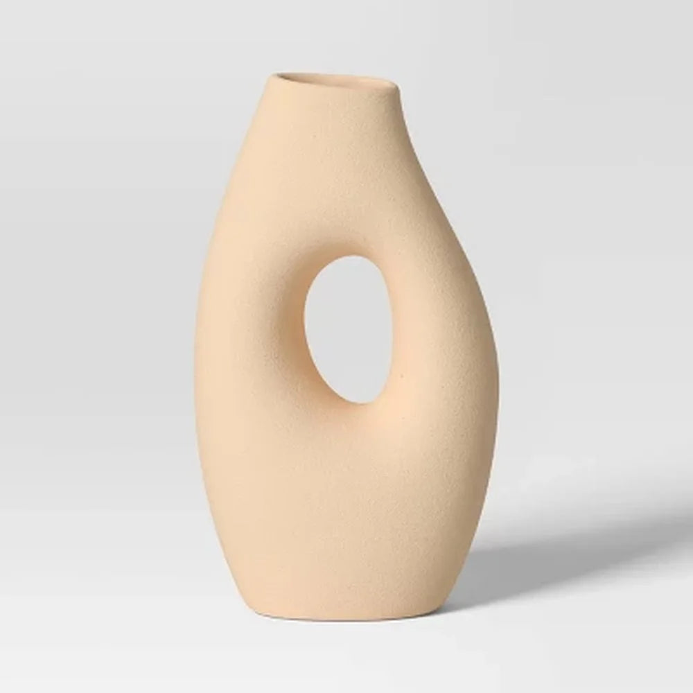 Ceramic Organic Modern Ring Vase Watertight Tabletop Decor Hand Wash Unique Silhouette Accent Piece Home Living Room Decor
