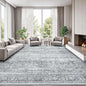8x10 Washable Area Rug with Non-Slip Backing, Soft Grey Floral Carpet for Living Room Bedroom Dining Office Nursery