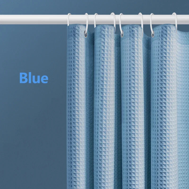 Thickened Waffle Solid Color Shower Curtain, Non-porous Double-sided Waterproof and Mildew Shading Suitable for Toilet, Bathroom
