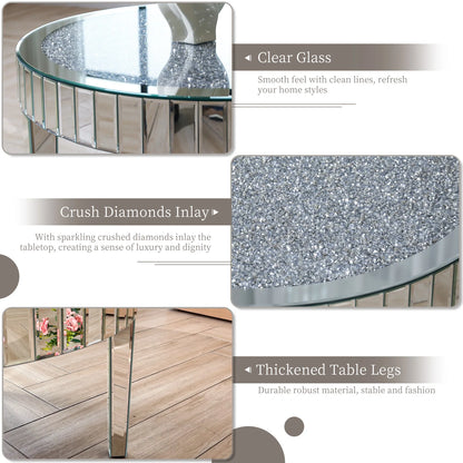 Large Round Mirrored Coffee Table Beveled Bling Crushed Diamond End Table