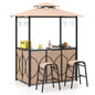 3 PCS Patio Bar Set with Tempered Glass Bar Table Metal Storage Shelves 3-