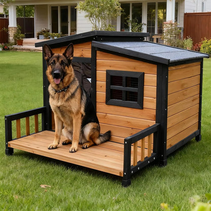 Large Indoor Outdoor Dog House,Wood Insulated Dog House,Weatherproof Outside Shelter with Elevated Floor,Easy to Assemble