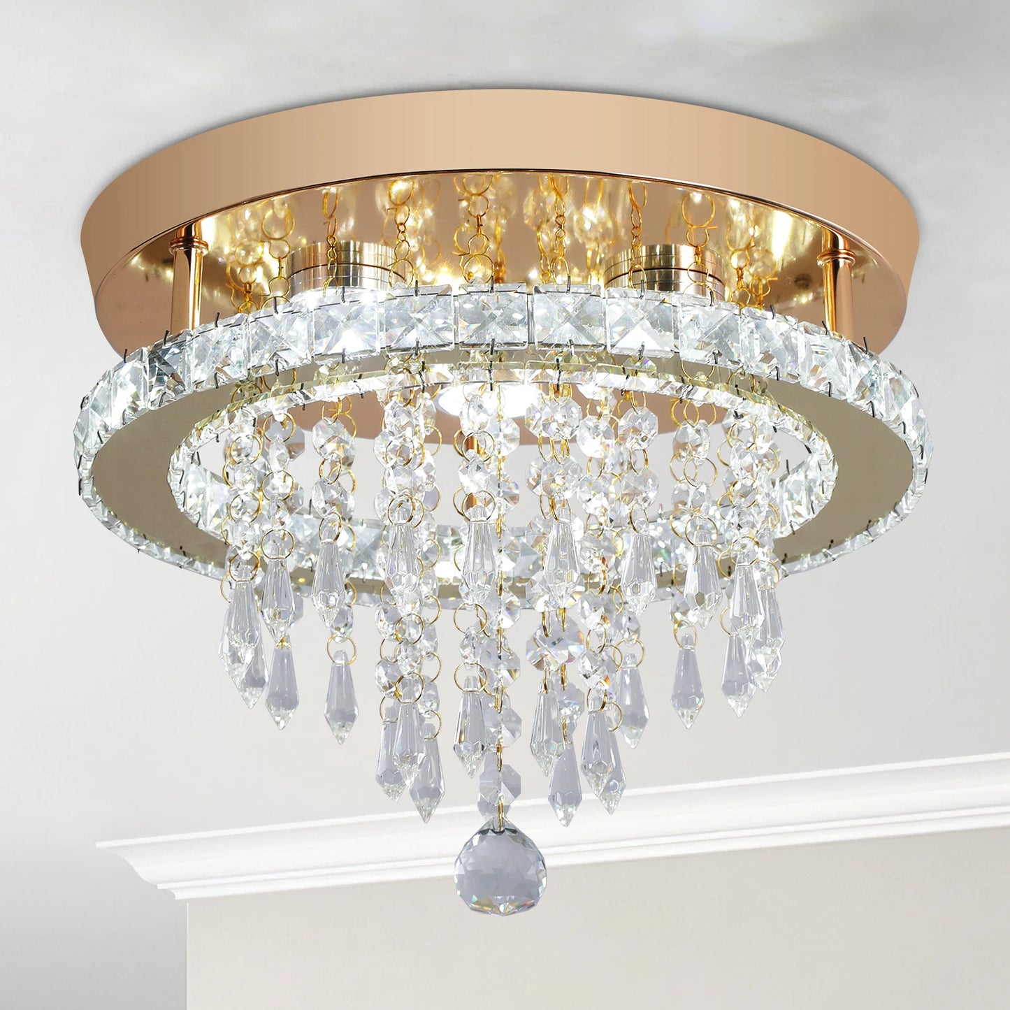 Luxury Crystal Chandelier Lustre Design Gold Modern Led Ceiling Light  Living Room Bedroom Hanging Lamp LightingFixture
