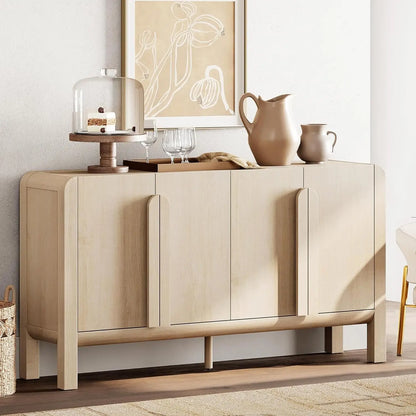 63" W Large Buffet Sideboard Cabinet with Storages, Modern Buffet Table Coffee Bar Wine Bar Storage Curved Cabinet, Customized