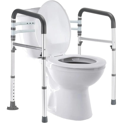 Adjustable Toilet Safety Rails Foldable Handicap Toilet Frame with Strong Suction Cup Handles Elderly Seniors Disabled Users