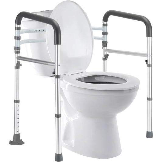Adjustable Toilet Safety Rails Foldable Handicap Toilet Frame with Strong Suction Cup Handles Elderly Seniors Disabled Users