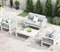 RPD4-QLayinSun Aluminum Furniture with Fire Pit Table. 5 Pieces Patio Sectional Conversation Chat Sofa Modern Seating Set