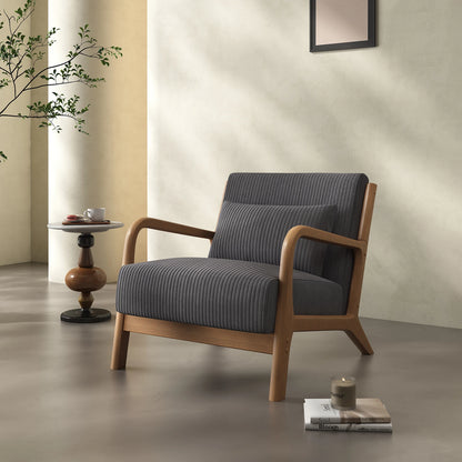Mid Century Modern Accent Chair, Comfy Fabric Reading Chair with Solid Wood Frame, Easy Assembly Armchair for Living Room ，Bedro