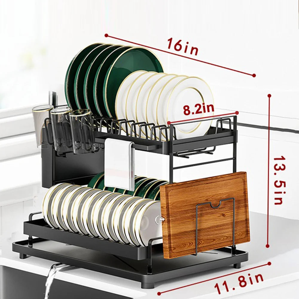 Detachable Dish Drying Rack with Drain Board and Utensil Holder