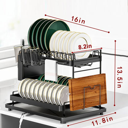 Detachable Dish Drying Rack with Drain Board and Utensil Holder