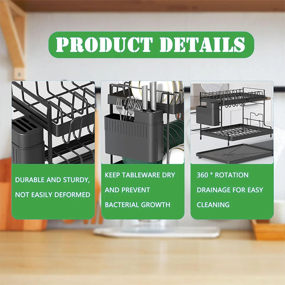 Detachable Dish Drying Rack with Drain Board and Utensil Holder