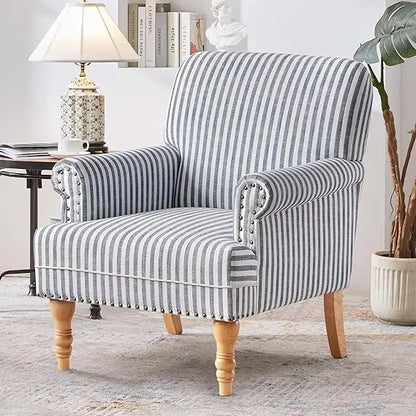 Linen Fabric Accent Chair, Mid-Century Modern Armchair with Solid Wood Legs Sofa Chair