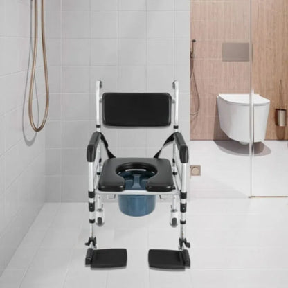Shower Chair with Wheels 3 in 1 Foldable Height Shower Wheelchair Accessibility Commode Wheelchair with Flip-Up Footrests