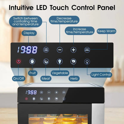 8-Tray Stainless Steel,600W with 4 Presets & Digital Timer for Jerky, Fruit, Herbs - Dishwasher Safe, BPA Free Food Dehydrator