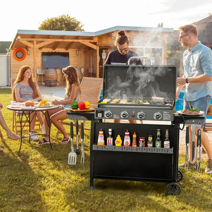 4 Burner Propane Gas Griddle with Removable Cart and Convertible Tabletop Design, Flat Top Grill with Hood for Camping, Tailgating, Backyard Use, Black