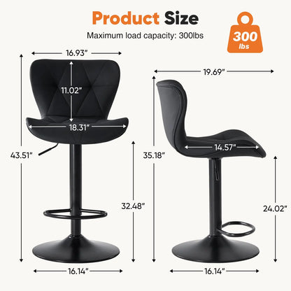 Ergonomic Faux Leather Dining Chairs Set of 2 Adjustable Upholstered Swivel with Curved Backrest Metal Legs For Kitchen