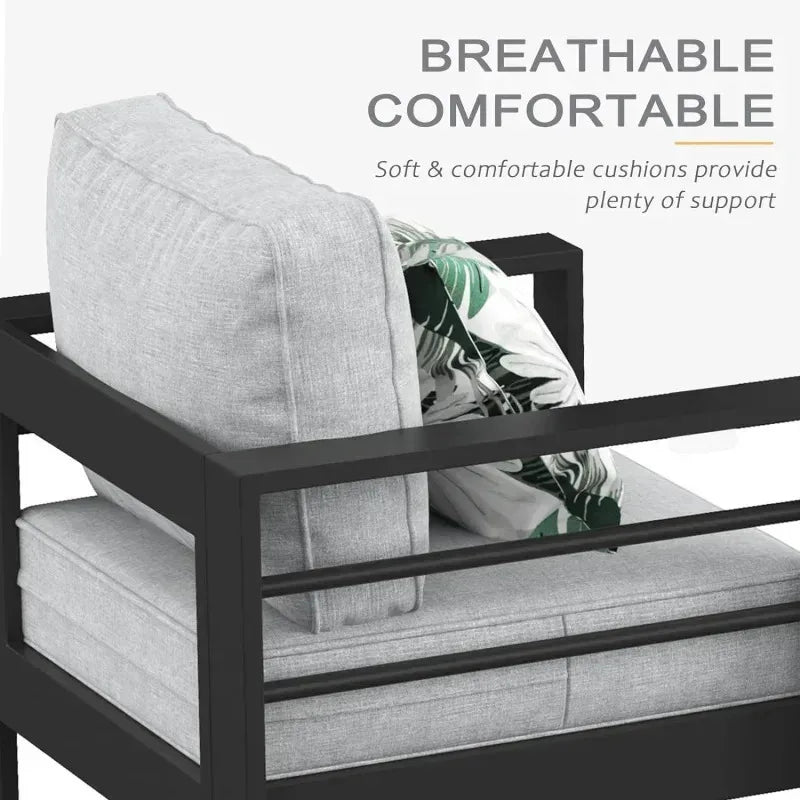 RPD4-QLayinSun Aluminum Furniture with Fire Pit Table. 5 Pieces Patio Sectional Conversation Chat Sofa Modern Seating Set