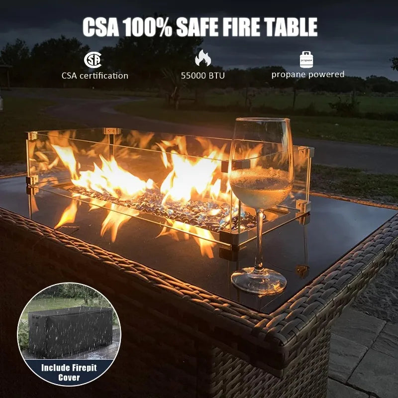 7 Pieces Outdoor Patio Furniture Set with Fire Pit Table, Rattan Wicker Sectional Swivel Rocker Chairs Sets with Ottoma