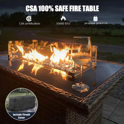 7 Pieces Outdoor Patio Furniture Set with Fire Pit Table, Rattan Wicker Sectional Swivel Rocker Chairs Sets with Ottoma