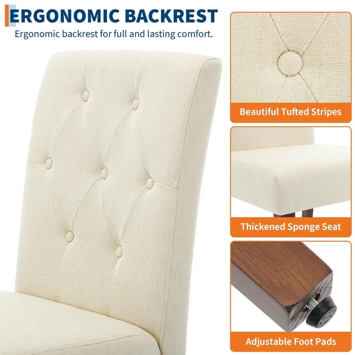 Dining Chairs Set of 2 Upholstered Parsons Diner Room Chair Sets Fabric Kitchen Chairs with Nailhead Trim/Sturdy Wood Legs and P