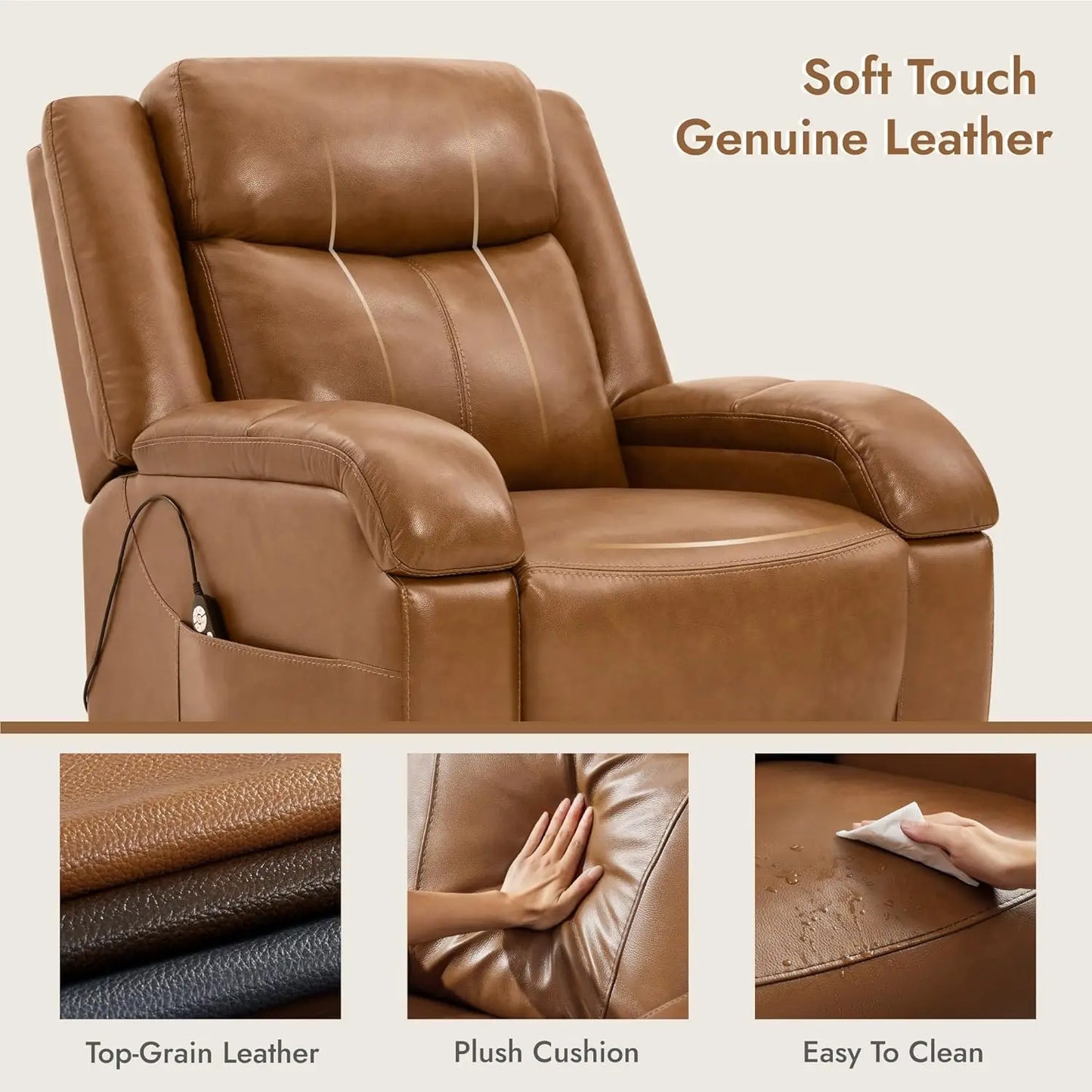 Genuine Leather Power Lift Recliner Chair for Elderly with Heat and Massage, Electric Lay Flat Lift Chairs with, Customized