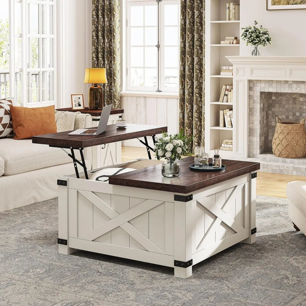 Lift Top Coffee Table with Storage, 35.7" W Square Coffee Tables for Living Room, Small Coffee Table with Large Hidden S
