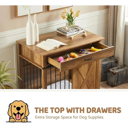 Water Resistant Dog Crate with Sliding Barn Door