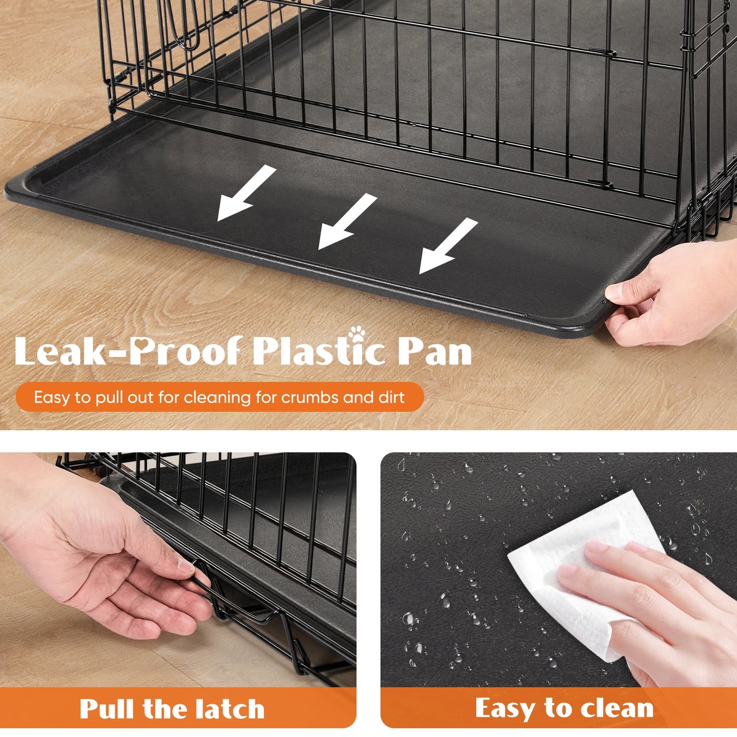 Double Door Folding Metal Wire Dog Cage with Plastic Leak-Proof Pan Tray Extra Large Pet Kennel for Indoor Outdoor Travel