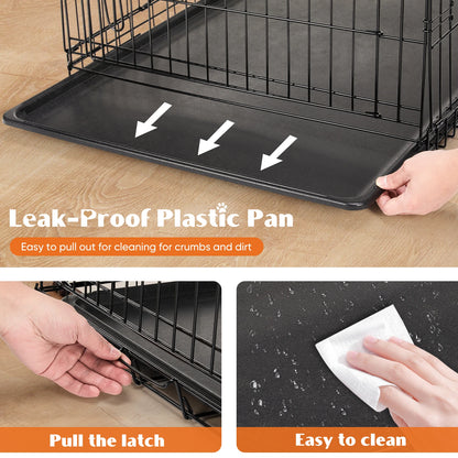 Double Door Folding Metal Wire Dog Cage with Plastic Leak-Proof Pan Tray Extra Large Pet Kennel for Indoor Outdoor Travel