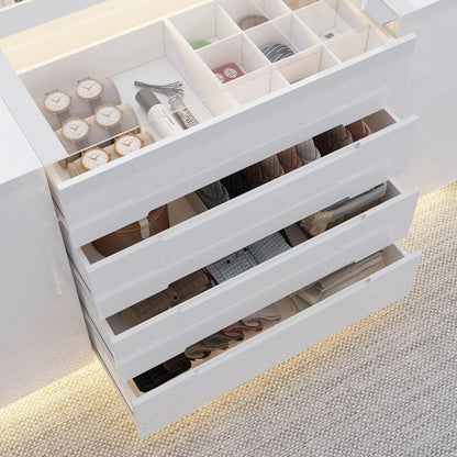 Armoire Island Wardrobe Closet Island with 16 Drawers & Glass Tabletop with Jewelry Organizer