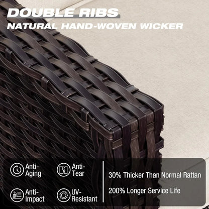 Wicker Patio Furniture Sets, 5 Pieces Upgraded Large Size Outdoor Furniture with Swivel Rocking Patio Chairs