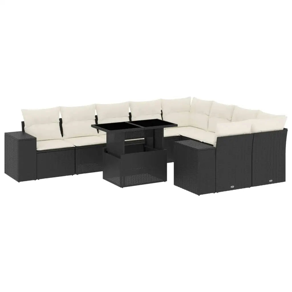 Garden Sofa Set Black PE Rattan Modular Outdoor Seating Furniture for Patio Balcony and Garden Decor