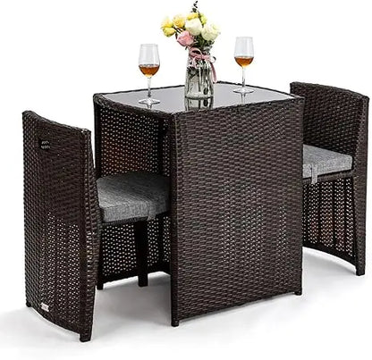 3 PCS Wicker Outdoor Patio Bistro Set for Small Spaces