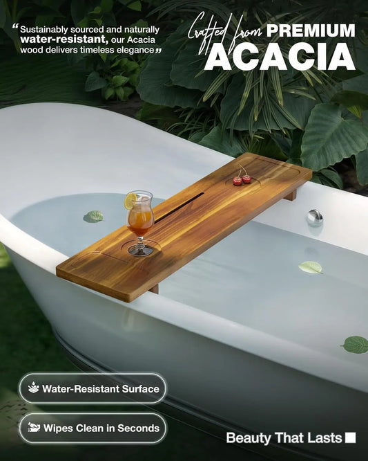 Bathtub tray,   34.6-inch x 9-inch wooden bathtub caddy tray with adjustable legs